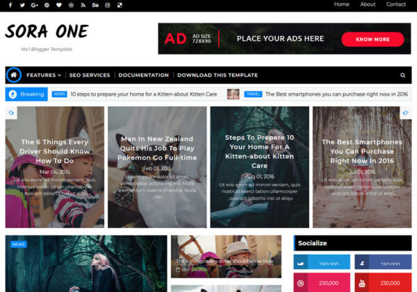 Sora One Premium Version blogger template