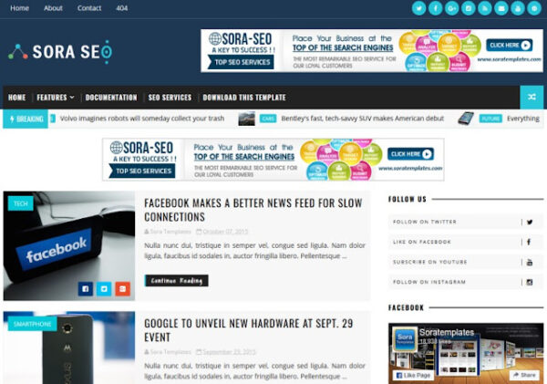 Sora Seo Premium Version blogger template